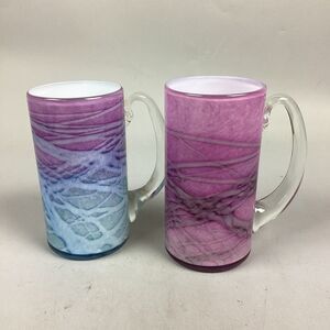 Set Of 2 Pink Purple Swirl Glass Cups - 6.5”H